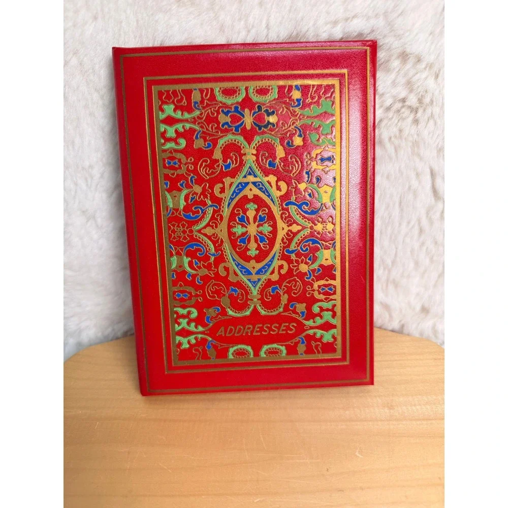 Vintage Red Teal Blue Gold Filigree Address Book Made in Japan Gilded Edge